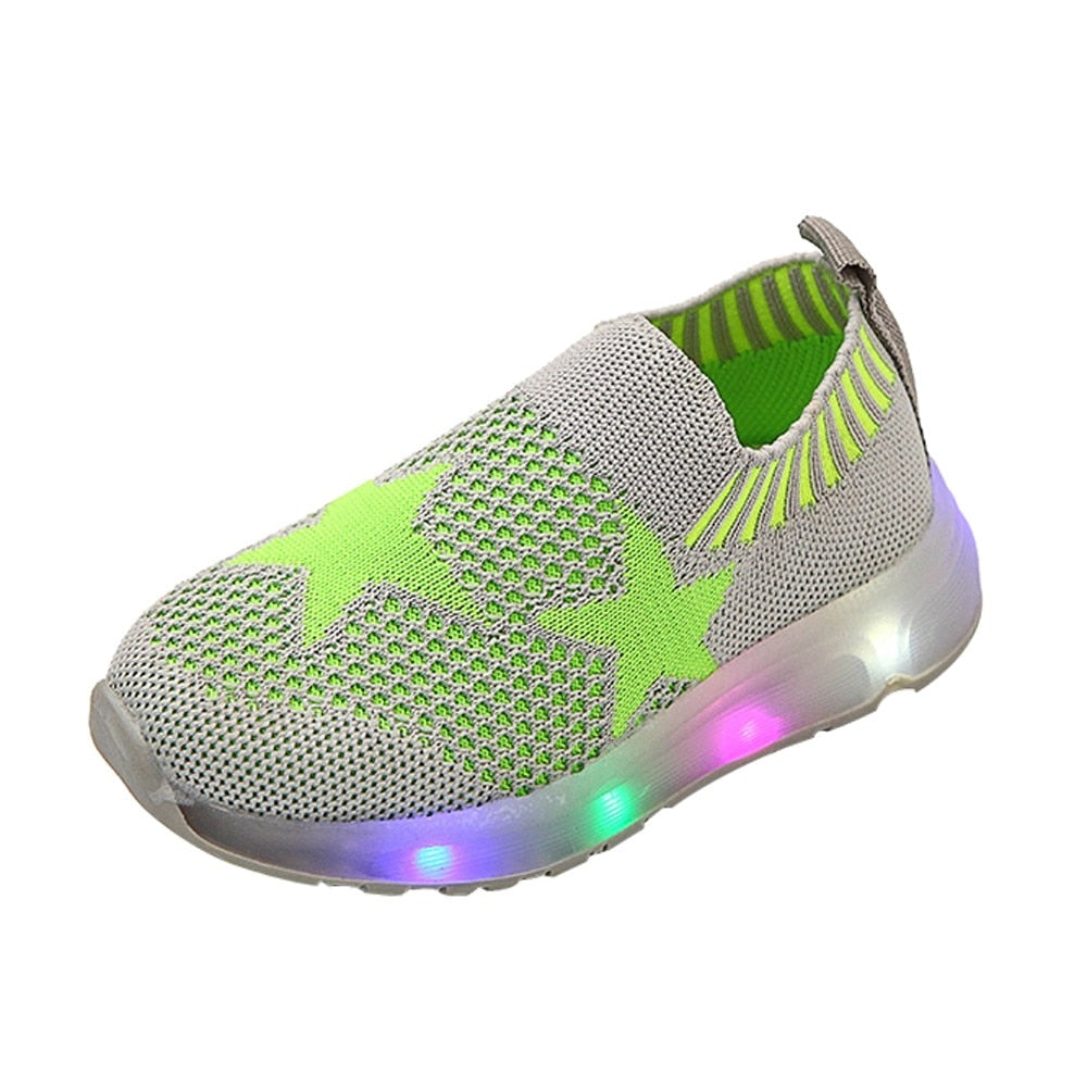 Children's Light Shoes Girls Casual Shoes Girls Flying Weaving Flash Shoes Stars Shoes Shoes Children's Shoes Net Shoes