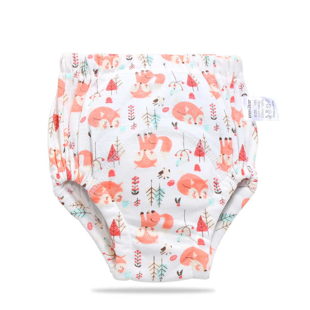 Color: Forest fox, Size: 90 - Baby training learning pants baby gauze diaper pants