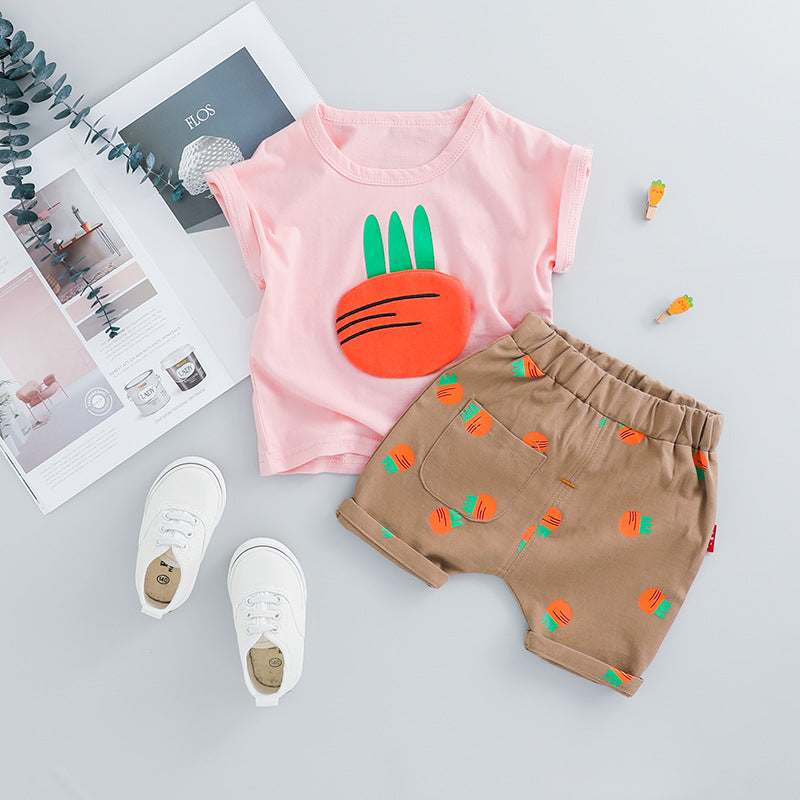2021 summer new children's short-sleeved suit Korean version of the children's suit summer children's clothes baby cute radish
