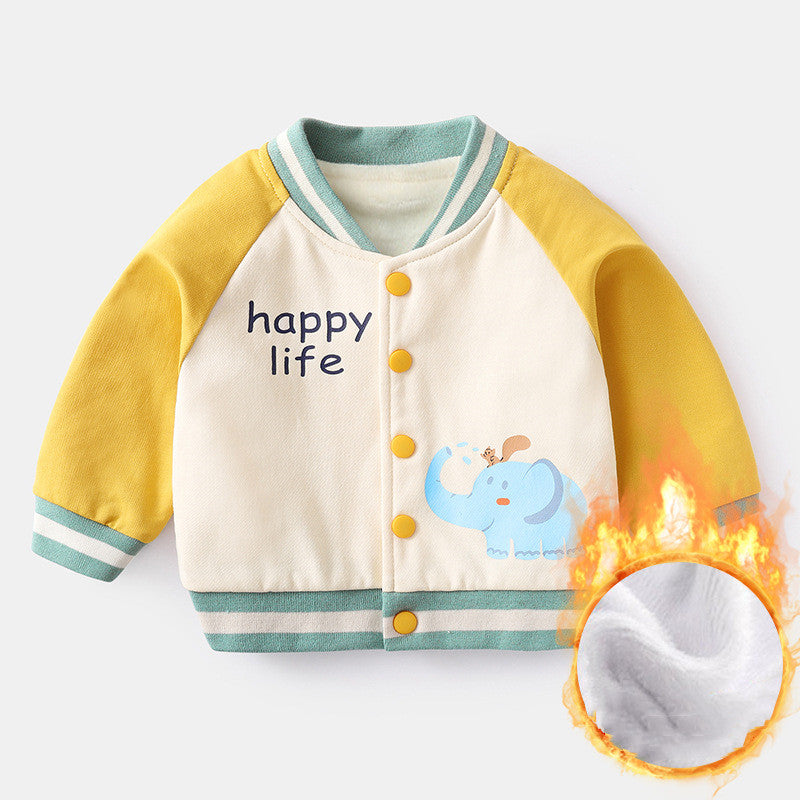 Baby Autumn And Winter Plus Velvet Padded Cardigan