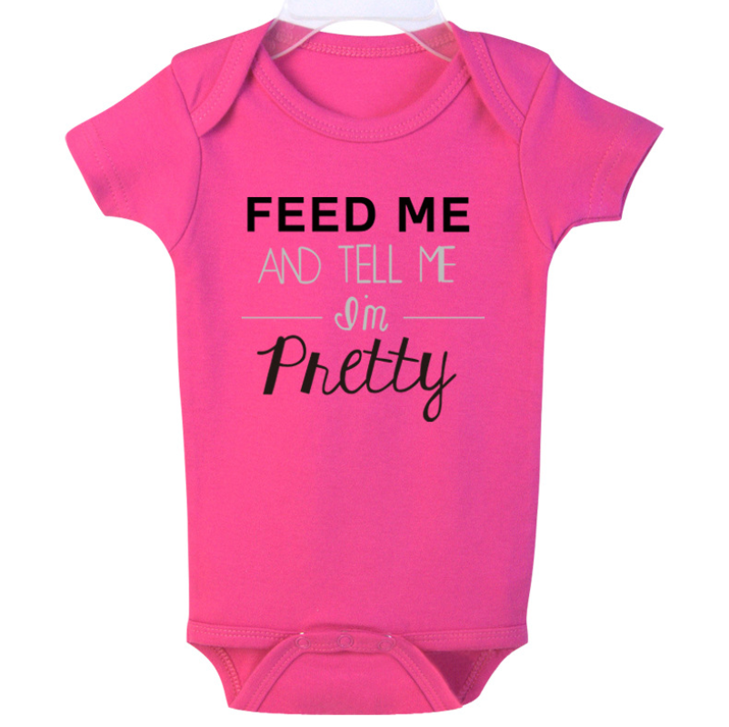 Cross-border 2021 new men and women baby summer short-sleeved romper foreign trade explosion models feed me English printing clothes