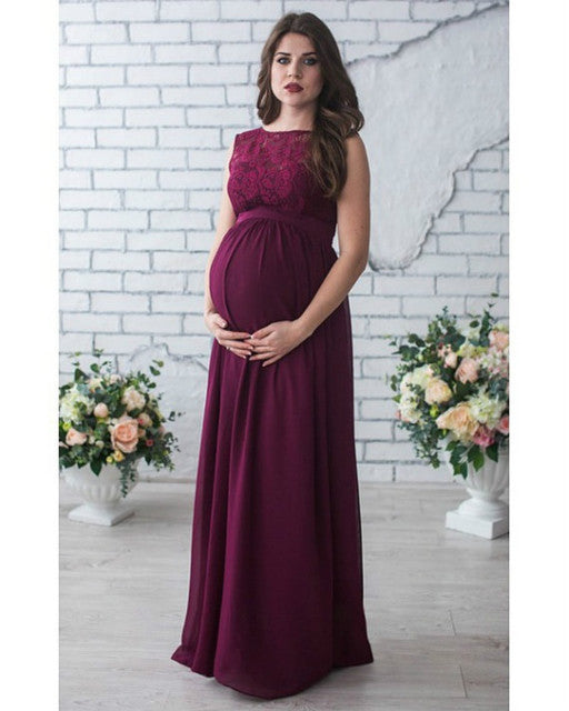 Color: Claret, size: XXL - Lace Sleeveless Maternity Dress