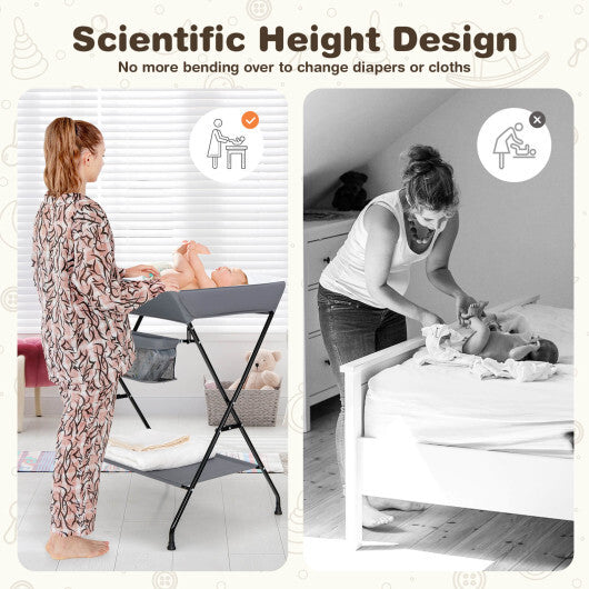 Baby Storage Folding Diaper Changing Table-Gray - Color: Gray
