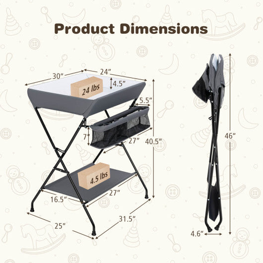 Baby Storage Folding Diaper Changing Table-Gray - Color: Gray