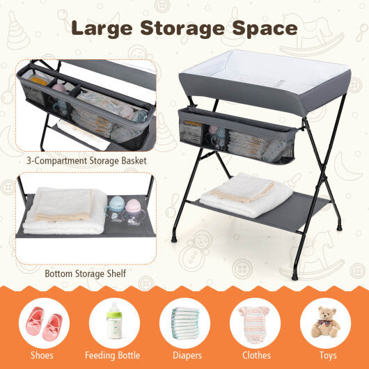 Baby Storage Folding Diaper Changing Table-Gray - Color: Gray