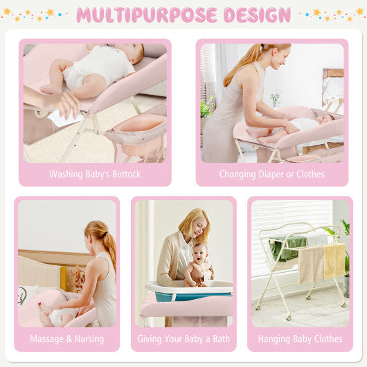 Baby Diaper Changing Table with Water Basin Wheel-Pink - Color: Pink