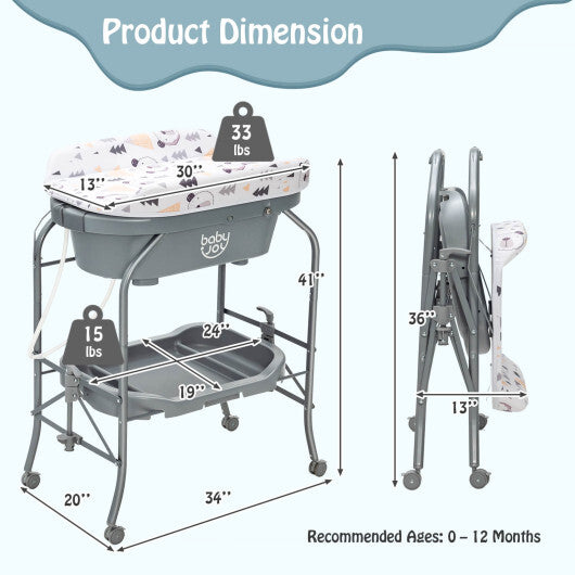 Portable Baby Changing Table with Storage Basket and Shelves-Gray - Color: Gray