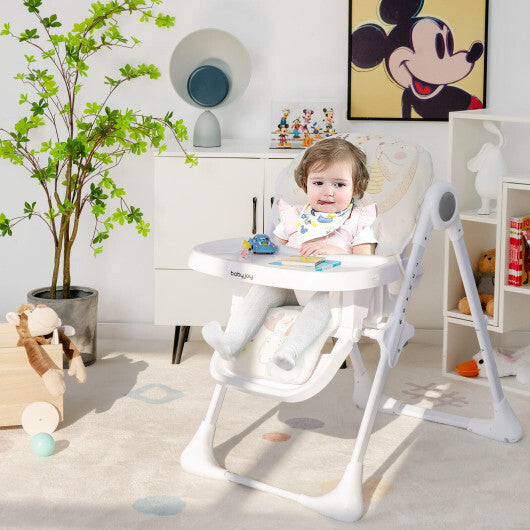 Baby High Chair Folding Feeding Chair with Multiple Recline and Height Positions-Beige - Color: Beige