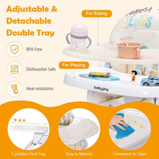 Baby High Chair Folding Feeding Chair with Multiple Recline and Height Positions-Beige - Color: Beige