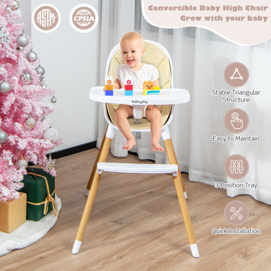 4-in-1 Convertible Baby High Chair Infant Feeding Chair with Adjustable Tray-Beige - Color: Beige