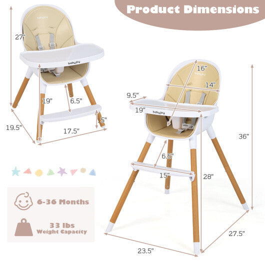 4-in-1 Convertible Baby High Chair Infant Feeding Chair with Adjustable Tray-Beige - Color: Beige
