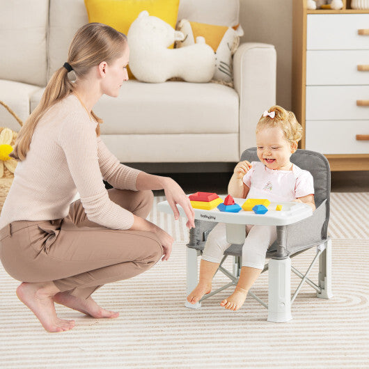 Portable Baby Booster Seat with Straps and Double Tray-Gray - Color: Gray