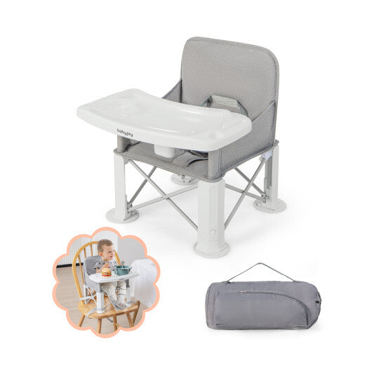 Portable Baby Booster Seat with Straps and Double Tray-Gray - Color: Gray