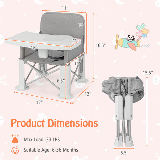 Portable Baby Booster Seat with Straps and Double Tray-Gray - Color: Gray