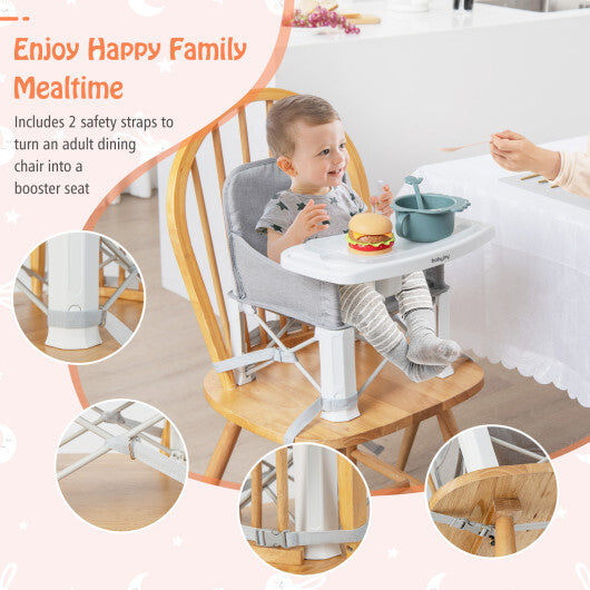 Portable Baby Booster Seat with Straps and Double Tray-Gray - Color: Gray