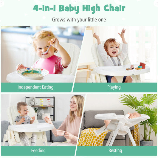 Folding High Chair with Height Adjustment and 360? Rotating Wheels - Color: Beige