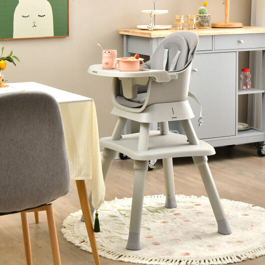 6-in-1 Convertible Baby High Chair with Adjustable Removable Tray-Gray - Color: Gray