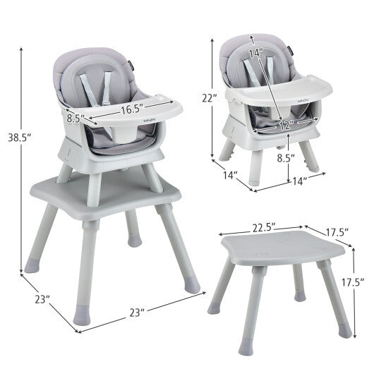 6-in-1 Convertible Baby High Chair with Adjustable Removable Tray-Gray - Color: Gray