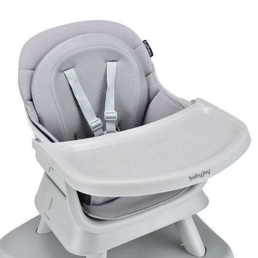 6-in-1 Convertible Baby High Chair with Adjustable Removable Tray-Gray - Color: Gray