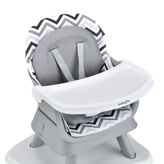 6-in-1 Convertible Baby High Chair with Adjustable Removable Tray-Gray & White - Color: Gray & White