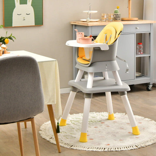 6-in-1 Convertible Baby High Chair with Adjustable Removable Tray-Yellow - Color: Yellow