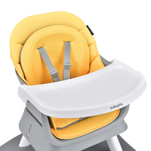 6-in-1 Convertible Baby High Chair with Adjustable Removable Tray-Yellow - Color: Yellow