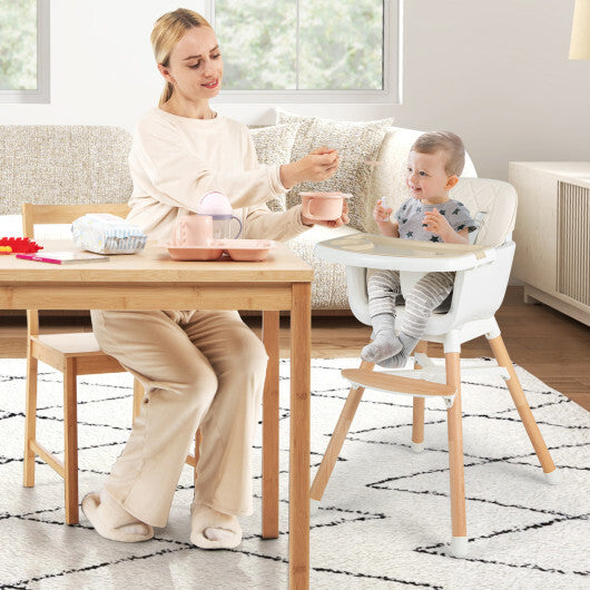 6-in-1 Convertible Baby High Chair with Adjustable Legs-Beige - Color: Beige