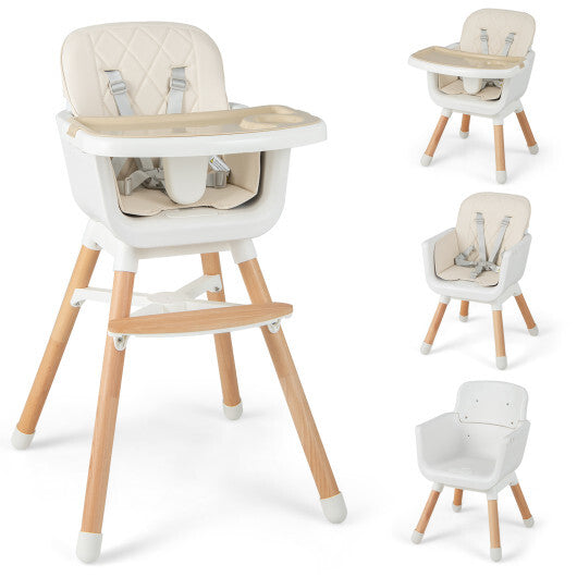 6-in-1 Convertible Baby High Chair with Adjustable Legs-Beige - Color: Beige