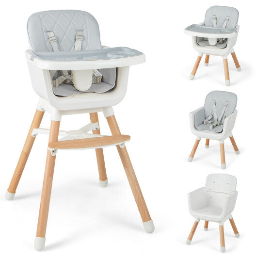 6-in-1 Convertible Baby High Chair with Adjustable Legs-Gray - Color: Gray