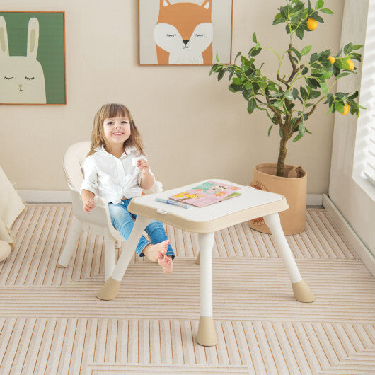 6-in-1 Convertible Baby High Chair with Removable Double Tray and PU Cushion-Beige - Color: Beige