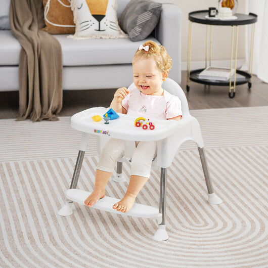 4-in-1 Convertible Baby High Chair with Removable Double Tray-White - Color: White