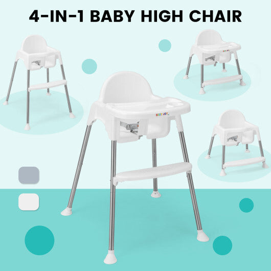 4-in-1 Convertible Baby High Chair with Removable Double Tray-White - Color: White