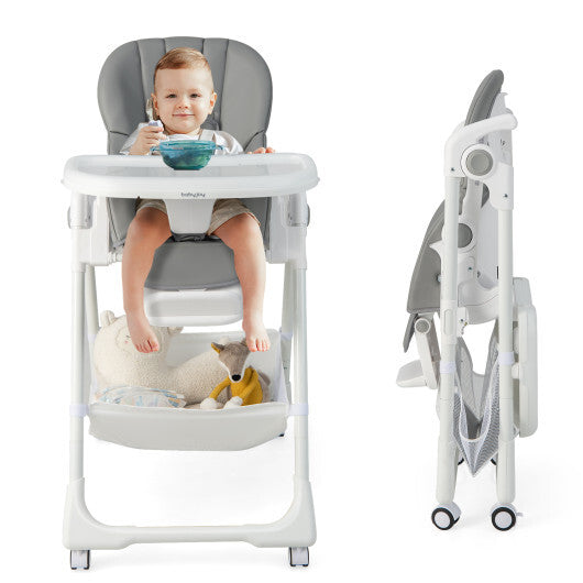 Convertible Infant Dining Chair with 5 Backrest and 3 Footrest Positions-Gray - Color: Gray