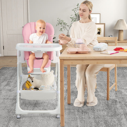 Convertible Infant Dining Chair with 5 Backrest and 3 Footrest Positions-Pink - Color: Pink