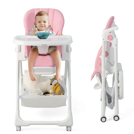Convertible Infant Dining Chair with 5 Backrest and 3 Footrest Positions-Pink - Color: Pink