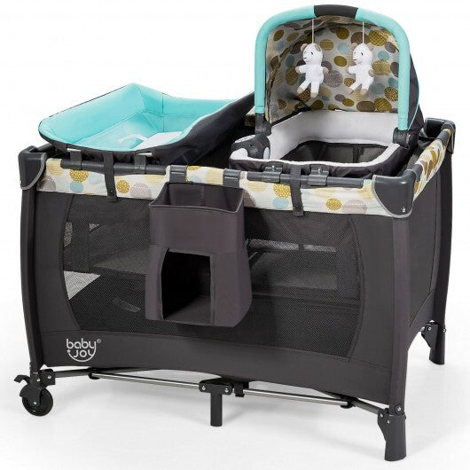 4-in-1 Convertible Portable Baby Playard Newborn Napper with Music and Toys-Blue - Color: Blue