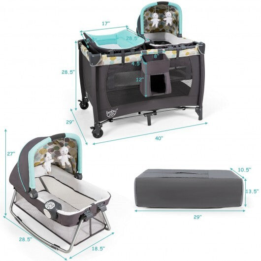 4-in-1 Convertible Portable Baby Playard Newborn Napper with Music and Toys-Blue - Color: Blue