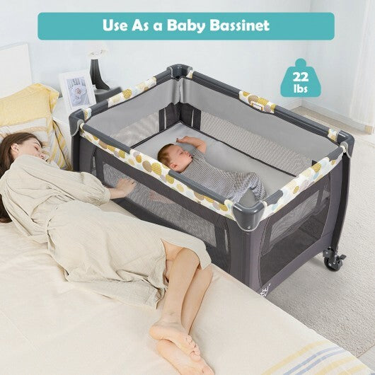 4-in-1 Convertible Portable Baby Playard Newborn Napper with Music and Toys-Blue - Color: Blue