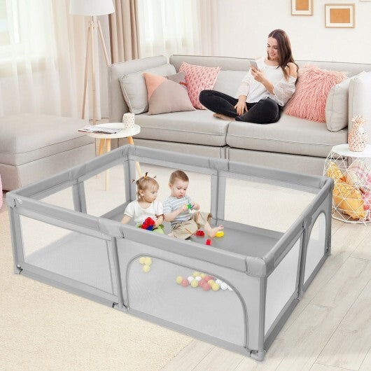 Extra-Large Safety Baby Fence with 50 Ocean Balls-Gray - Color: Gray
