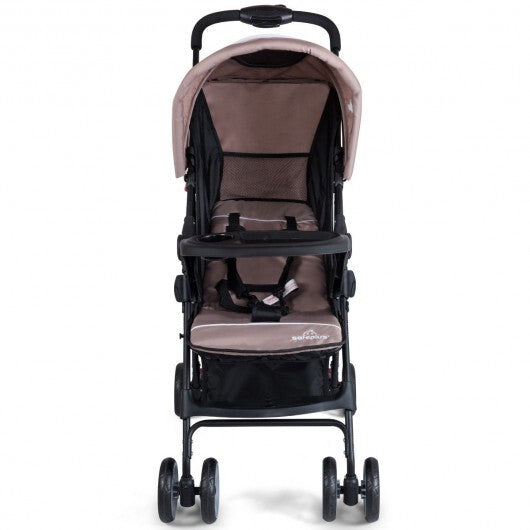 Toddler Travel Stroller for Airplane with Adjustable Backrest and Canopy - Color: Brown