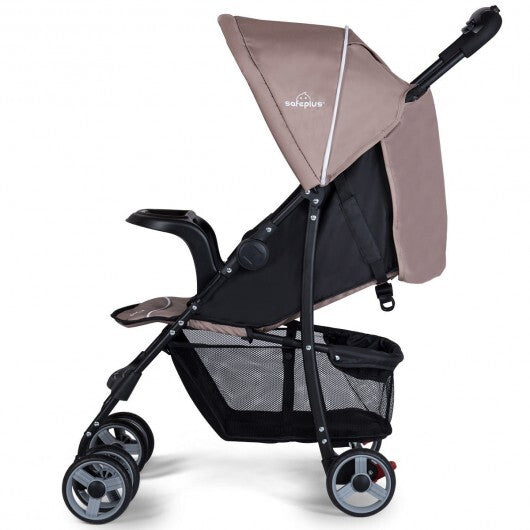 Toddler Travel Stroller for Airplane with Adjustable Backrest and Canopy - Color: Brown