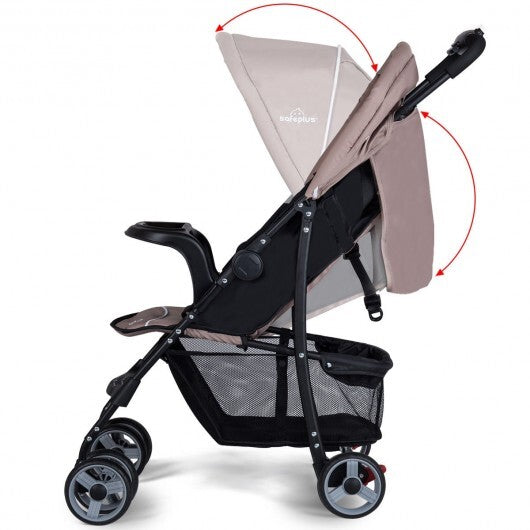 Toddler Travel Stroller for Airplane with Adjustable Backrest and Canopy - Color: Brown