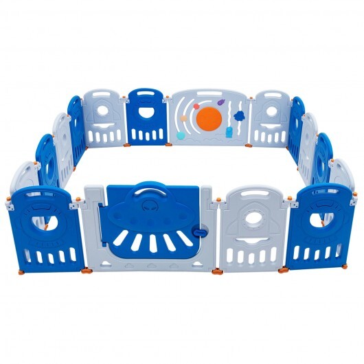 16-Panel Baby Playpen Safety Play Center with Lockable Gate-Blue - Color: Blue