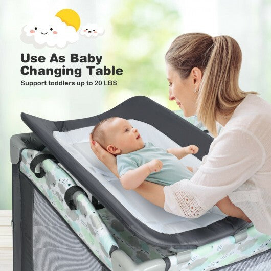5-in-1 Portable Baby Beside Sleeper Bassinet Crib Playard with Diaper Changer-Gray - Color: Gray