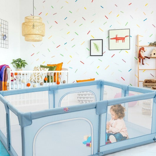 Baby Playpen Extra Large Kids Activity Center Safety Play-Blue - Color: Blue