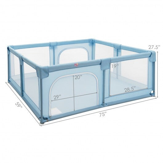 Baby Playpen Extra Large Kids Activity Center Safety Play-Blue - Color: Blue
