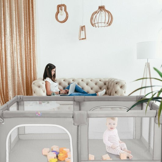Baby Playpen Extra Large Kids Activity Center Safety Play-Gray - Color: Gray