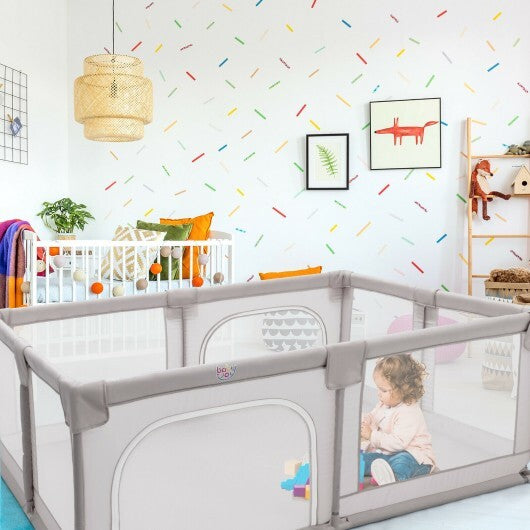 Baby Playpen Extra Large Kids Activity Center Safety Play-Gray - Color: Gray