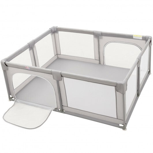 Baby Playpen Extra Large Kids Activity Center Safety Play-Gray - Color: Gray