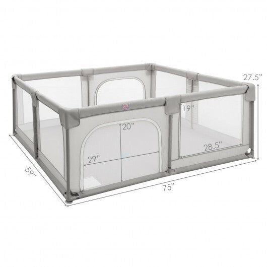 Baby Playpen Extra Large Kids Activity Center Safety Play-Gray - Color: Gray